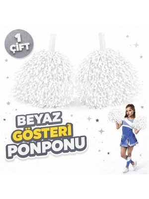 Ecoport 2 Adet Beyaz Okul Gösteri Ponponları Ekstra Dolgun