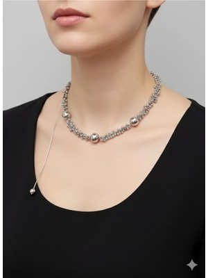 Cadde Dükkanı Yuvarlak Figürlü Silver Renk Çelik Kolye