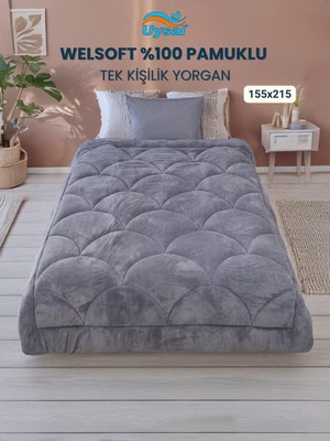 Uysal Yorgan Welsoft Akfil Midye Desen Tek Kişilik Yorgan ANTRASİT