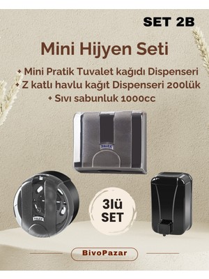 Feyza Design 3’lü Hijyen Seti Şeffaf Füme | Sıvı Sabunluk, Tuvalet Kağıt Dispenseri