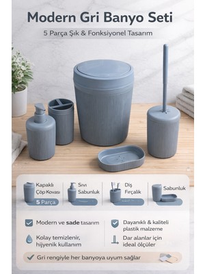 Feyza Design Modern 5 Parça Banyo Aksesuar Seti, Şık ve Dayanıklı Tasarım