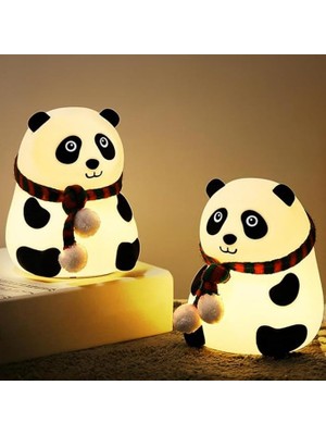 Yumuşak Silikon Panda Mini Gece Lambası Dekoratif Işık Derecesi Ayarlanabilir Yatak Odası Lambası Kitap Okuma Lambası Çocuk Odası 106X112X136MM QY006 (Atkılı Panda - QY006)