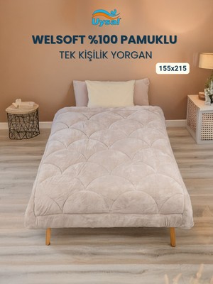 Uysal Yorgan Welsoft Akfil Midye Desen Tek Kişilik Yorgan BEJ
