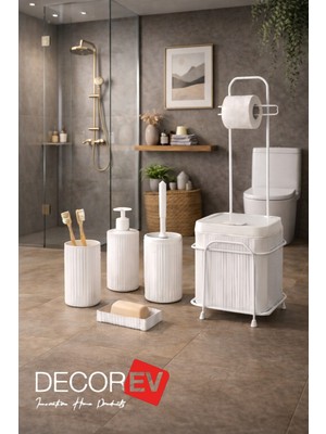 Feyza Design 6'lı Kare Banyo Seti, Metal Standlı, 5 Litre Tuvalet Kağıtlık Seti