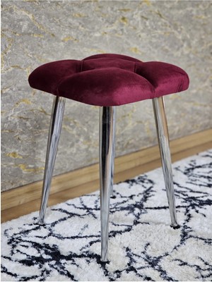 Sevinç Mobilya Kare Krom Kaplama Konik Ayaklı Tabure - Oturak - Bar Taburesi - Ayaklı Tabure