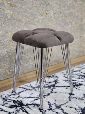 Sevinç Mobilya Kare Krom Kaplama Telli Ayaklı Tabure - Oturak - Bar Taburesi - Ayaklı Tabure