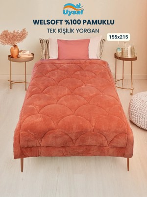 Uysal Yorgan Welsoft Akfil Midye Desen Tek Kişilik Yorgan TURUNCU