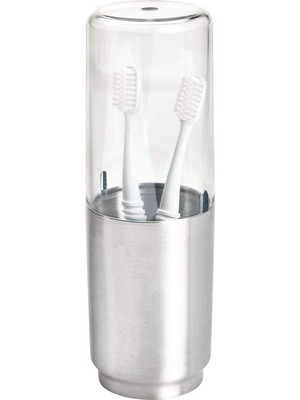 Austin Diş Fırçası Tutucu, Metal ve Plastik, Kapaklı Diş Fırçası Standı, Şeffaf/mat Gümüş Rengi