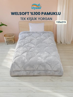 Uysal Yorgan Welsoft Akfil Midye Desen Tek Kişilik Yorgan GRİ
