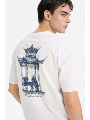 DeFacto %100 Pamuk Boxy Fit Baskılı Tişört F8027AX26SP