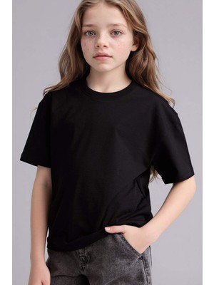 DeFacto Relax Fit Bisiklet Yaka Kısa Kollu Tişört Kız Çocuk D9099A826SM