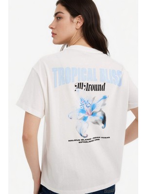 DeFacto Oversize Bisiklet Yaka Baskılı Kısa Kollu Tişört G5910AX26SP