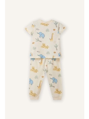 DeFacto %100 Pamuklu Dinozor Baskılı 2'li Pijama Takımı Erkek Bebek G8846A526SM