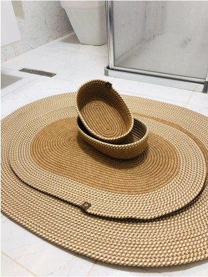 Feyza Design 4'lü Jüt ve Hasır Banyo Paspas Takımı, Bohem ve Iskandinav Tarzı