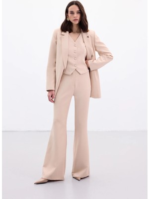 Sateen Ispanyol Paça Pantolon - Bej