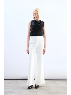 Sateen Ispanyol Paça Pantolon - Ekru