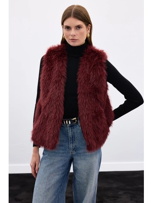 Sateen Kolsuz Uzun Yelek - Bordo