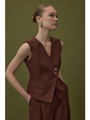 Sateen Sofia Yelek - Kahve