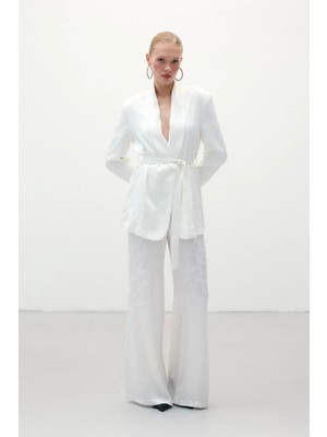 Sateen Jakar Saten Pantolon - Ekru