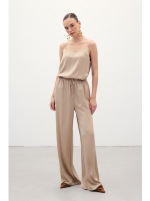 Sateen Bağcıklı Salaş Pantolon - Vizon