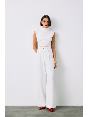 Sateen Bel Aksesuarlı Pantolon - Ekru