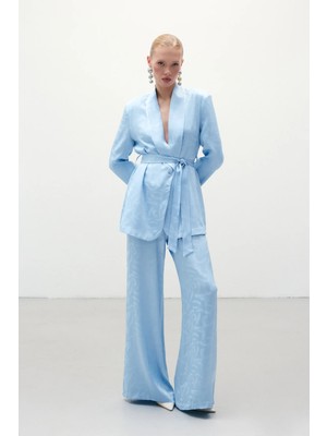 Sateen Jakar Saten Pantolon - Mavi