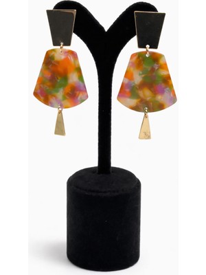 Pangu Renkli Akrilik Obje Lak Altın Kaplama Geometrik Sallantılı Bijuteri Küpe