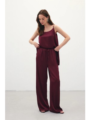 Sateen Bağcıklı Salaş Pantolon - Bordo