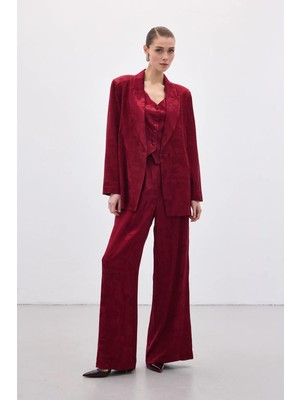 Sateen Jakarlı Bol Pantolon - Bordo