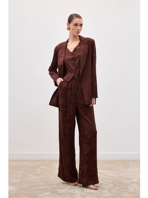Sateen Jakarlı Bol Pantolon - Kahve