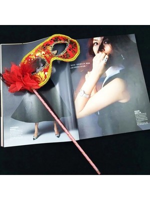 Ecoport Lüks Taşlı Saplı Balo Maskesi Kırmızı Renk