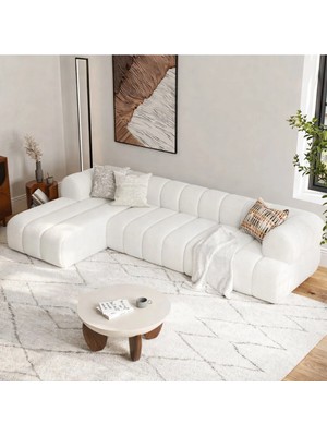 S Home Design Concept Cozy Pofidik Modüler Kanepe L Köşe Koltuk Takımı, Teddy Beyaz, Sol Köşe , 290X165 cm