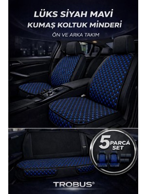 Trobus Renault Clio 5 2019–2024 Uyumlu Kumaş Koltuk Minderi Kapitone Desen Terletmez Beşli Siyah Mavi