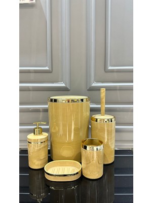 Feyza Design Şık 5 Parça Akrilik Mermer Gold Kovalı Banyo Seti, Zarif ve Dayanıklı