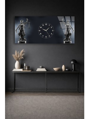 Olinpa Kırılmaz Cam Duvar Saati , Hem Tablo Hem Saat Siyah Modern Şık Tasarım Adalet Terazisi Ev Ofis Hediyesi