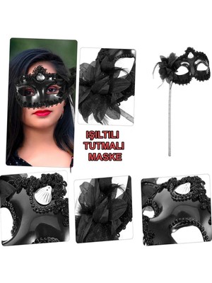 Urfakent Siyah Işıltılı Tutmalı Fotoğraf Çekimi Maskesi 18X29 cm