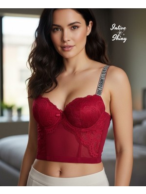 Intive Lingerie Intive 'vs Logolu' Premium Taşlı Askılı Balenli Double Push-Uplı Korse Detaylı Ithal Sütyen Büstiyer
