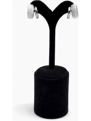 Pangu Gümüş Renk Beyaz Mermer Desenli Çelik Halka Küpe