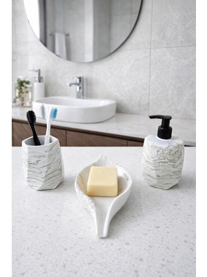 Feyza Design Modern Geometrik Mermer Banyo Seti 3 Parça, Şık ve Fonksiyonel Tasarım