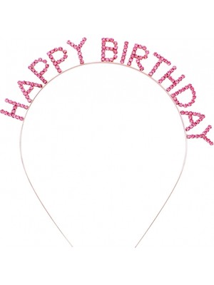 Ecoport Pembe Kristal Taşlı Gold Happy Birthday Taçı