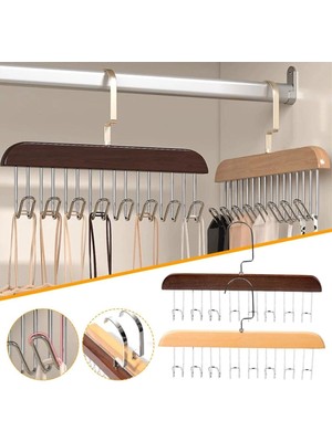 Feyza Design Çok Fonksiyonlu Ahşap Askı, 8 Kanca, Kemer, Kravat, Eşarp, Dolap Düzeni