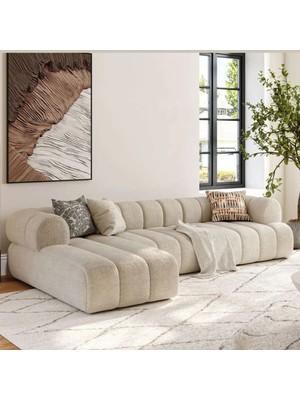 S Home Design Concept Cozy Pofidik Modüler Kanepe L Köşe Koltuk Takımı, Teddy Cappuccino, Sol Köşe , 290X165 cm