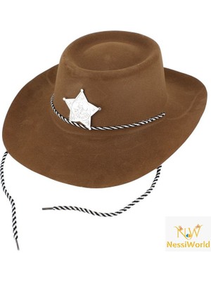 Urfakent Çocuk Kovboy Şapkası Plastik Üzeri Flok Kaplama Açık Kahverengi