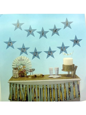 Ecoport Mavi Üzeri Gümüş Yıldız Iyi Ki Doğdun Flama Süs