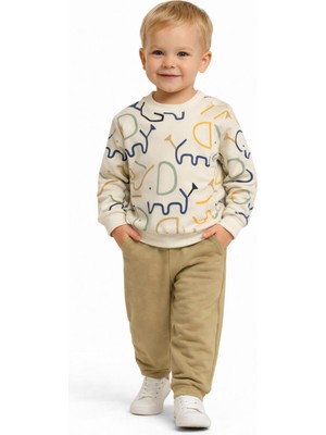 Baglan Erkek Çocuk Önü Baskılı Sweatshirt ve Eşofman Alt Takım BGL-ST05254