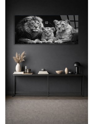Olinpa Kırılmaz Cam Duvar Saati , Hem Tablo Hem Saat Beyaz Aslan Ailesi Tasarım Ev Ofis Hediyesi