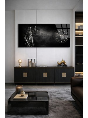 Olinpa Kırılmaz Cam Duvar Saati , Hem Tablo Hem Saat Siyah Modern Şık Tasarım Adalet Terazisi Ev Ofis Hediyesi