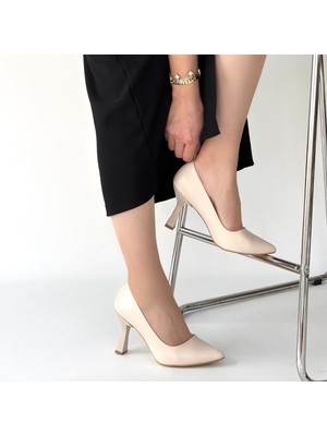 SEPET365 Meyli Bej Cilt Topuklu Ayakkabı