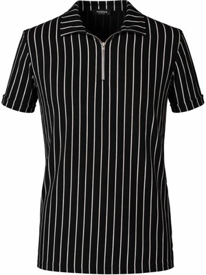 Trender Çizgili Siyah Erkek Polo Yaka T-Shirt Zartem