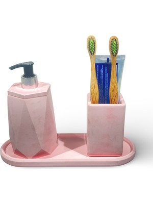 Feyza Design Modern Mermer Temalı 3 Parça Beton Banyo Aksesuar Seti